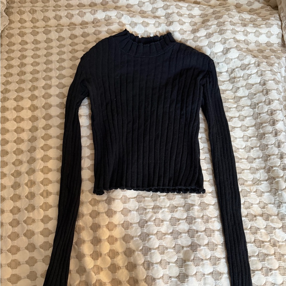 Black Ribbed Long Sleeve Top
